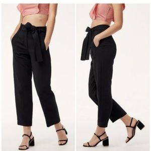 ARITZIA WILFRED Geneva High Rise Black Tie Waist Straight Trouser Pant Ankle 00‎